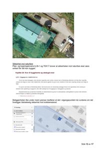 Et kart som viser en bygning (merket 6) i forhold til en marin grense (merket 4 B og 4 D). Kartet er brukt til å vurdere sikkerhet mot naturfare (kvikkleiresirkel) i henhold til Plan- og bygningsloven.