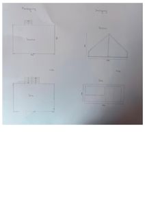 Plantegning med etasjeplaner (Plantegning, Snekking) og snittegning (Snitt) for en bygning.