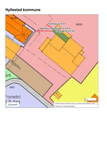 Situasjonsplan som viser tomt, nabobygg, grenser og tillatte byggeområder.