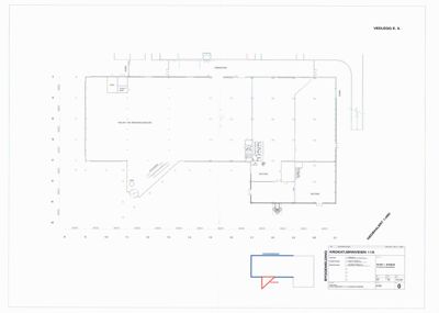 Etasjeplan (1. etasje) for bygget på Krokatjønnveien 1A, som viser romfordeling, dører og veggkonstruksjoner.