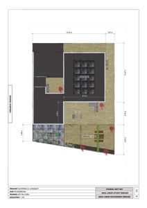 Dekkpliktig tegning (etasjeplan) som viser romfordeling, mål og areal for en utvidelse av terrasse og solcelleanlegg.