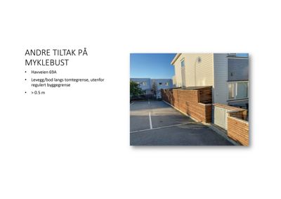 Fotografi av en nybygd levegg/bod langs tomtegrensen ved Havveien 69A.