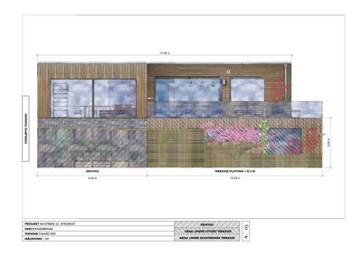 Fasadetegning (opprikk) av et drivhus med angitte mål og materialer.