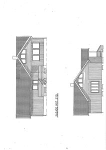 Tegning som viser fasadeopprikk for en bygning sett fra sør (FASADE MOT SYD).