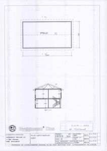 Tegning som viser etasjeskille og takkonstruksjon sett i tverrsnitt (snitt A-A).
