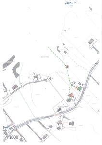 Situasjonsplan som viser bygningers plassering, vegnett, høydemål og eiendomsnummer i et område ved Hildrestranden.