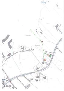 Situasjonsplan som viser bygningers plassering, vegnett, høydemål og eiendomsnummer i et område ved Hildrestranden.