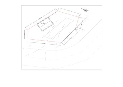 Situasjonsplan som viser tomtens form, grenser, mål og plassering av en ny garasje (Ny PADD).