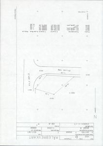 Målebrevkart som viser eiendomsgrunnlinjer, areal og punktmerker for eiendom 150/6.