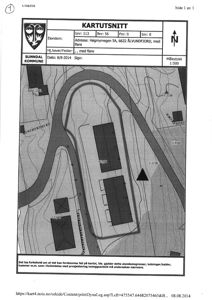 Situasjonsplan (kartutsnitt) som viser eiendomsgrenser, bygninger og vegnett.