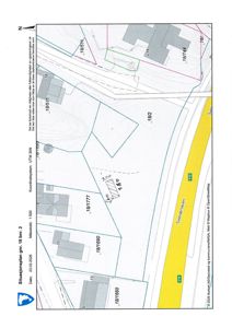 Situasjonsplan som viser tomtegrenser, eiendomsnummer, eksisterende bygninger, veier og høydemål.