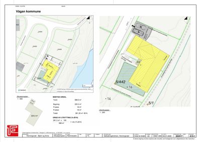 Situasjonsplan og utomhusplan som viser tomtens grenser, bygningers plassering, arealoppdelinger og bebyggelsesforhold.