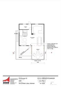 Etasjeplan (Plan 2) som viser romfordeling, dimensjoner og arkitektoniske endringer for en byggesak.