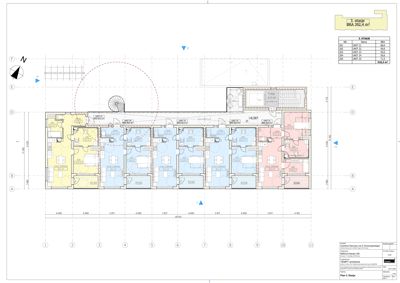 Etasjeplan for 3. etasje som viser romfordeling, vegger og mål for flere leiligheter.
