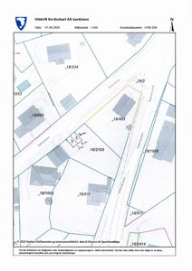 Situasjonsplan (tomtekart) som viser eiendomsinndeling, vegnett og naboeiendommer.
