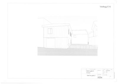 En linjetegning som viser fasaden på en bygning (annex) sett fra gata.