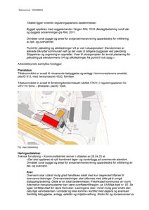 Situasjonsplan som viser plassering av et nytt kombinert lager- og kontorbygg (rødt) i forhold til eksisterende bebyggelse og infrastruktur.