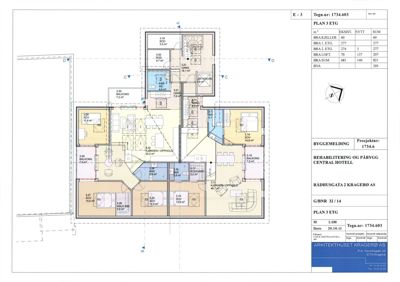 Plantegning for 3. etasje (PLAN 3 EGT) av Rådhusgata 2, som viser romfordeling, arealer og balongforhold.