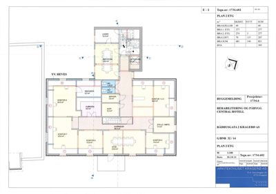 Etasjeplan (PLAN 2 ETG) som viser romfordeling, arealer og funksjoner i andre etasje av et bygg.