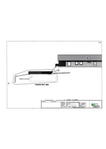 Fasadetegning av en bygning sett fra sør, med visuell fremstilling av tak, vegger og vinduer.