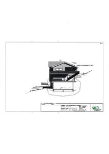 Fasadetegning som viser bygningens utseende og form sett fra utsiden.