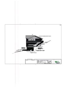 Fasadetegning av en bolig sett fra vest, med merking av 'FASADE MOT VEST' og 'OMGIVNDE GARASJE'.