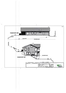 Bildet viser to fasadetegninger av en bygning, merket 'FASEDE MOT SØR' og 'FASEDE MOT ØST'.