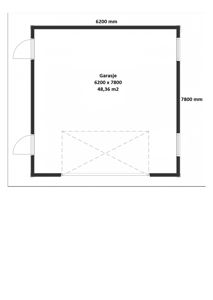 Etasjeplan for en garasje med angitte mål (6200x7800 mm), dører og en skisse av en innvendig del (muligens en heis eller oppbevaringsrom).