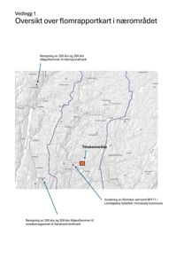 Kart som viser et geografisk område med overlappende data om flomfare og tiltaksområder.