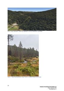 To fotografier som viser naturterreng med skog, morener og dalsider i et byggeområde.