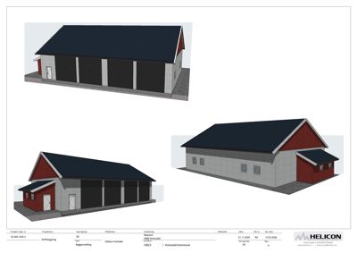 3D-visualisering av en bygning (driftsbrygning) sett fra flere vinkler.