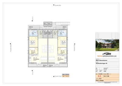 Etasjeplan (Plan 2. Etasje) som viser romfordeling, arealer og orientering for en bolig.