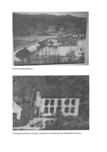 To historiske svart-hvitt-fotografier av en bygning i Bjørkenes, inkludert et utsnitt som viser fasaden.