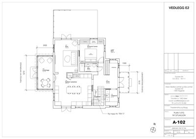 Etasjeplan (1. etg) som viser romfordeling, størrelser og innredning for en bolig.