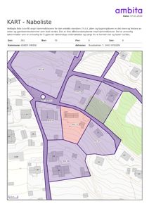 Et naboliste-kart som viser eiendomsgrenser, bebyggelse og topografi for en adresse i Hyllestad.