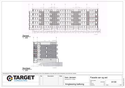 Fasadetegning som viser bygningens utseende sett fra sørøst og nordøst.