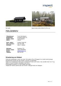 Bildet viser to bilder av en hytte: en 3D-modell av den nye hytten og et fotografi av den opprinnelige hytten.