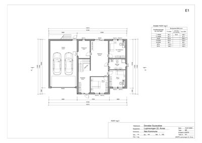 Etasjeplan (E1) for huset på Lupinsvingen 22, Arnes, som viser romfordeling, dimensjoner og arealoppdeling for etasjene 1 og 2.