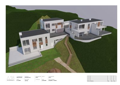 3D-visualisering av et hus på en skråning