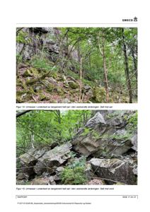 Fotografier av urmasser i en skråning, tatt som dokumentasjon i en geoteknisk rapport.