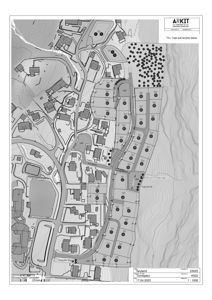 Situasjonsplan (tomteplan) som viser plassering av eiendommer, veier og terreng i et område kalt 'Søyland'.