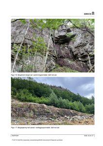 Fotografier av bergskjæring i påvirkningsområdet og kartleggingsområdet.