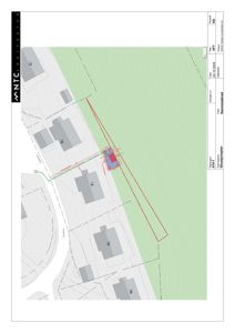 Situasjonsplan som viser tomtens beliggenhet i forhold til nabolag, vei (Topalsen) og terrengforhold.