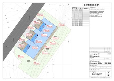 Stikkningsplan som viser eiendomsgrenser, areal og bygningstilhørighet