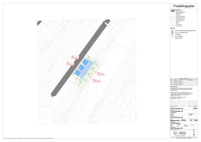 Fradelingsplan som viser tomtedeling, bygningstilhørighet og arealbruk