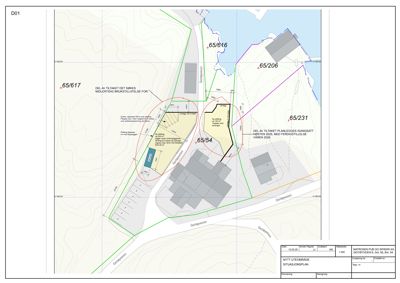 Situasjonsplan som viser tomtetillatelse, bygningsspor, vegger og naboeiendomsgrenser.