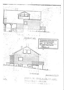 Fasadetegning av en bolig med to utsnitt (vest og syd), inkludert godkjenningsstempel fra Giske bygningsråd.