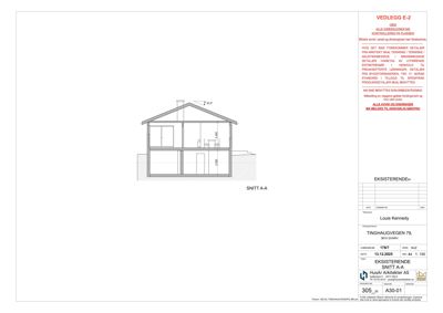 Snittegning (SNITT A-A) som viser bygningens tverrsnitt, høyder og romfordeling.