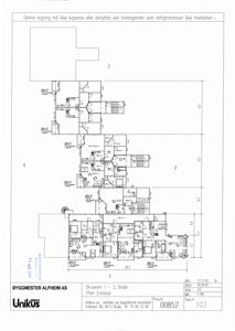 Etasjeplan (Plan 3.etasje) som viser romfordeling, vegger og dimensjoner for et flerboligbygg.