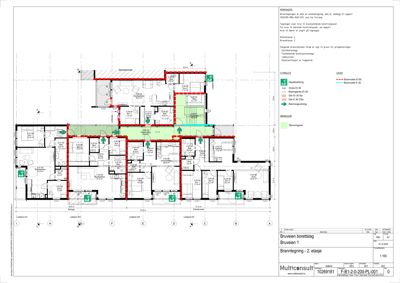 Etasjeplan (2. etasje) for Brueveien 1, som viser romfordeling, brannsoner og utrykningsveier.